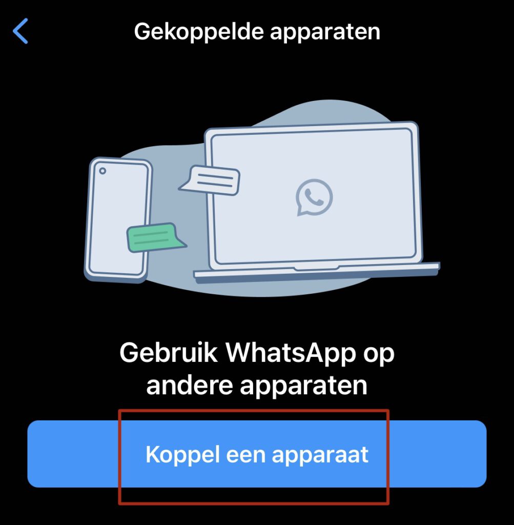 Screenshot van WhatsApp om een nieuw apparaat te koppelen.