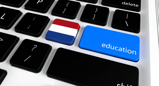 Computer met Nederlandse vlag. Symbool voor .nl