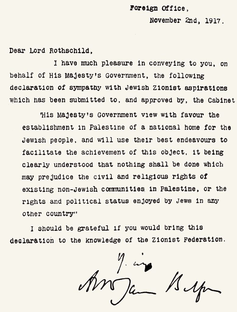 De Balfour-verklaring van 1917.