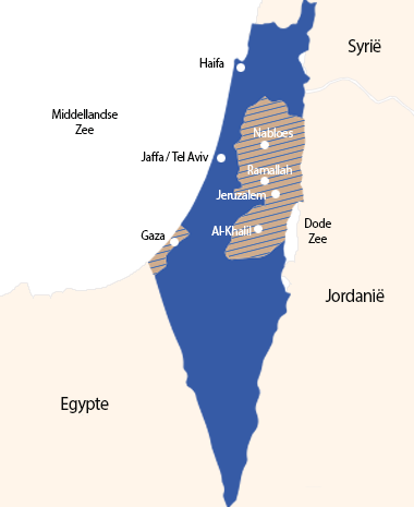 Kaart Palestina en Israël in 1968